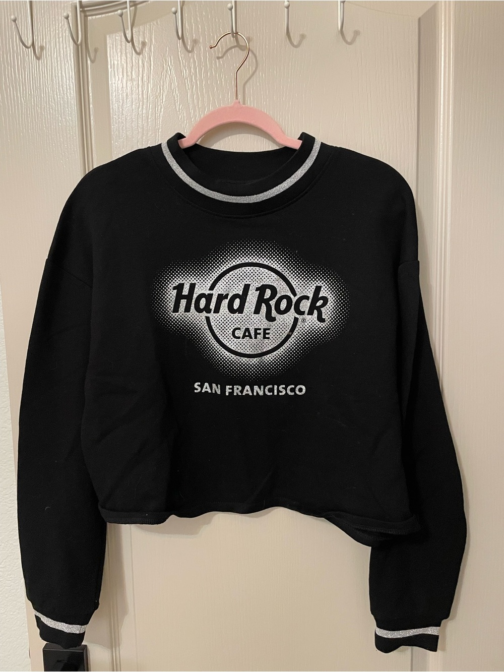 Hard Rock Cafe San Francisco Cropped Glitter Sweatshirt Black